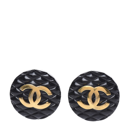 Chanel Enamel Quilted CC Clip On Earrings Black Gold 1 of 5