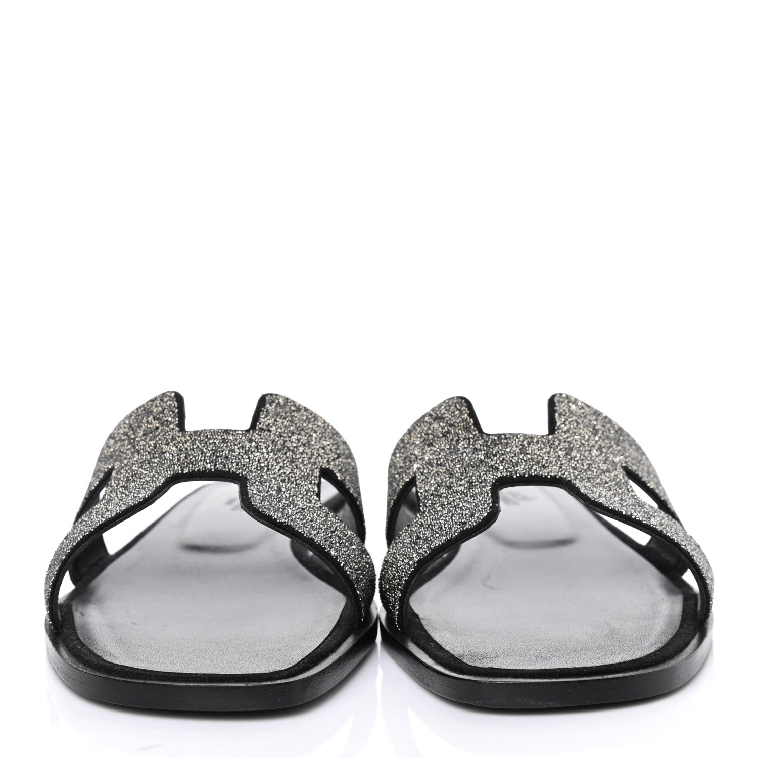 Hermes Suede Goatskin Crystal Powder Oran Sandals 38.5 Black 2 of 7