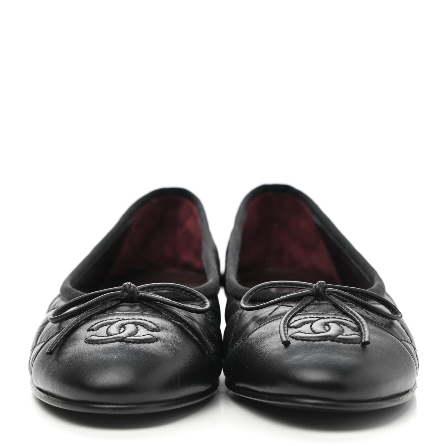 Aged Calfskin Quilted CC Cap Toe Ballerina Flats 35.5 Black