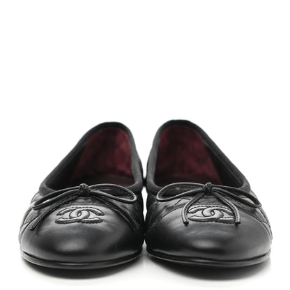 Chanel Aged Calfskin Quilted CC Cap Toe Ballerina Flats 35.5 Black 2 of 8