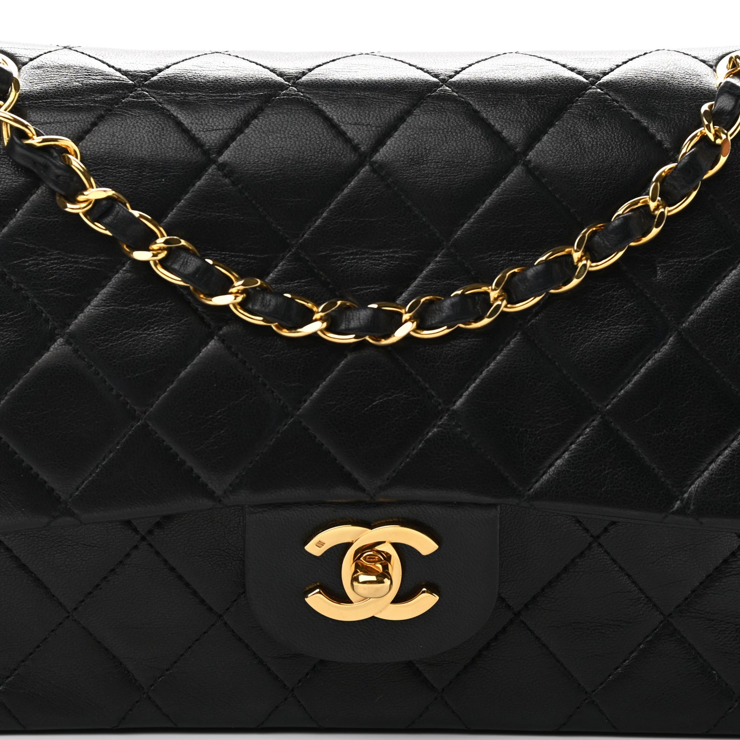 Lambskin Quilted Medium Double Flap Black