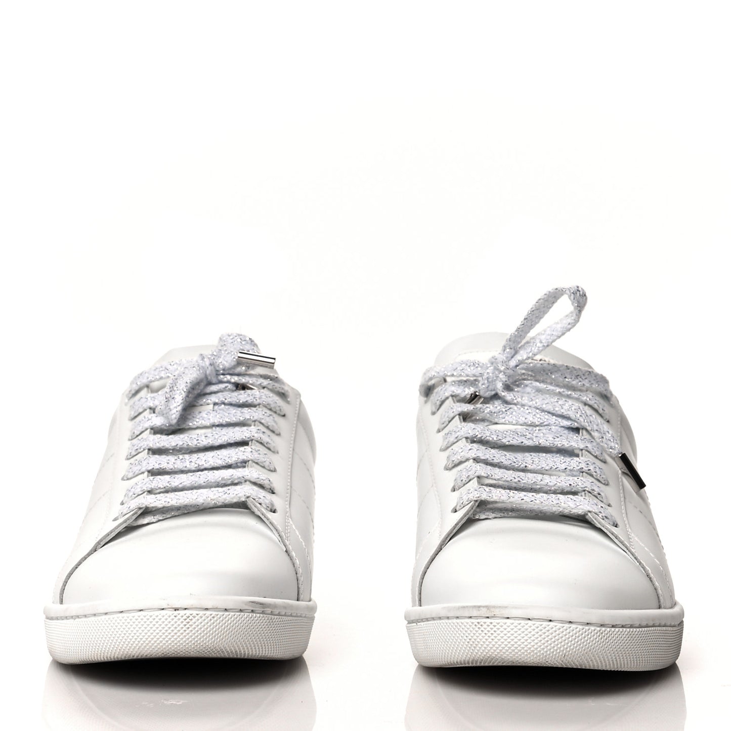 Calfskin Metallic Ayers Signature Court Lips Sneakers 40.5 Optic White