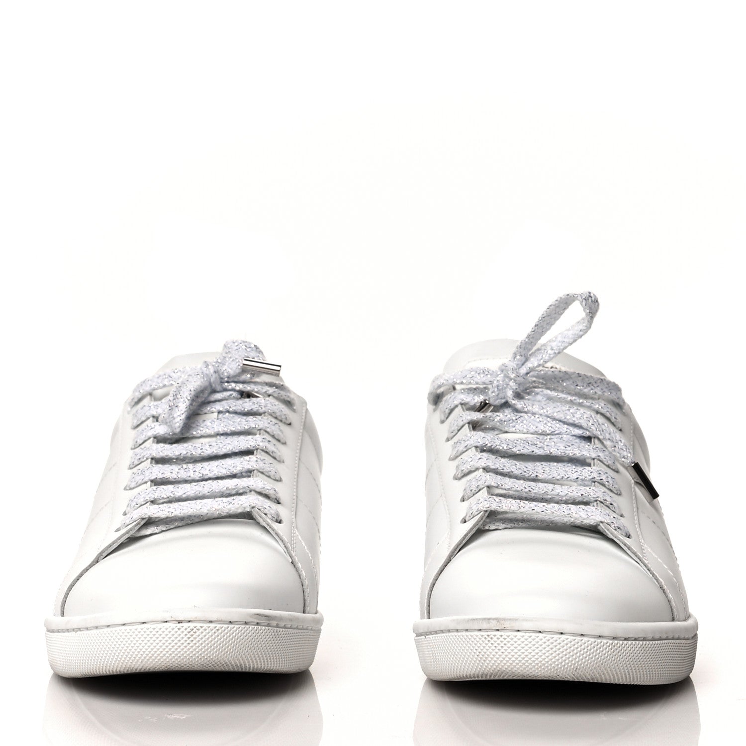 Saint Laurent Calfskin Metallic Ayers Signature Court Lips Sneakers 40.5 Optic White 2 of 12