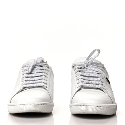 Saint Laurent Calfskin Metallic Ayers Signature Court Lips Sneakers 40.5 Optic White 2 of 12
