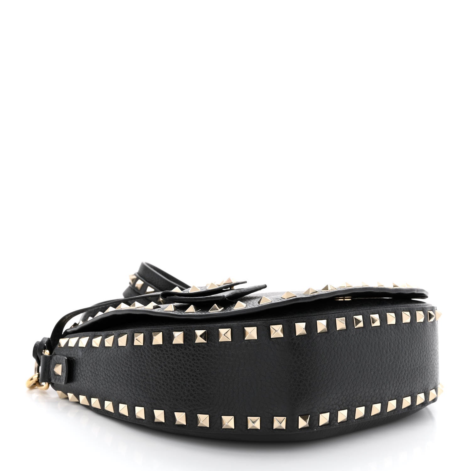Valentino Garavani Grained Calfskin Rockstud Saddle Bag Black 4 of 12