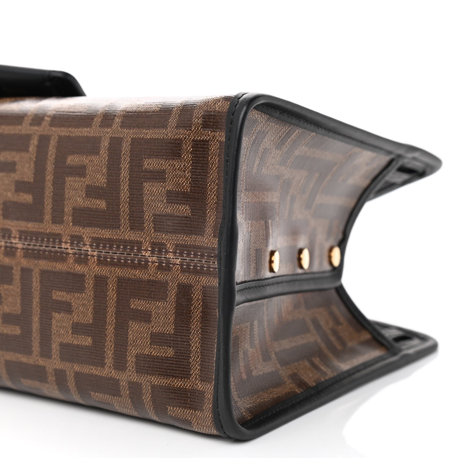 Fendi Glazed Fabric Vitello Century FF 1974 Stamp Patch Mini Peekaboo Defender Cover Mogano Panna Black 7 of 7
