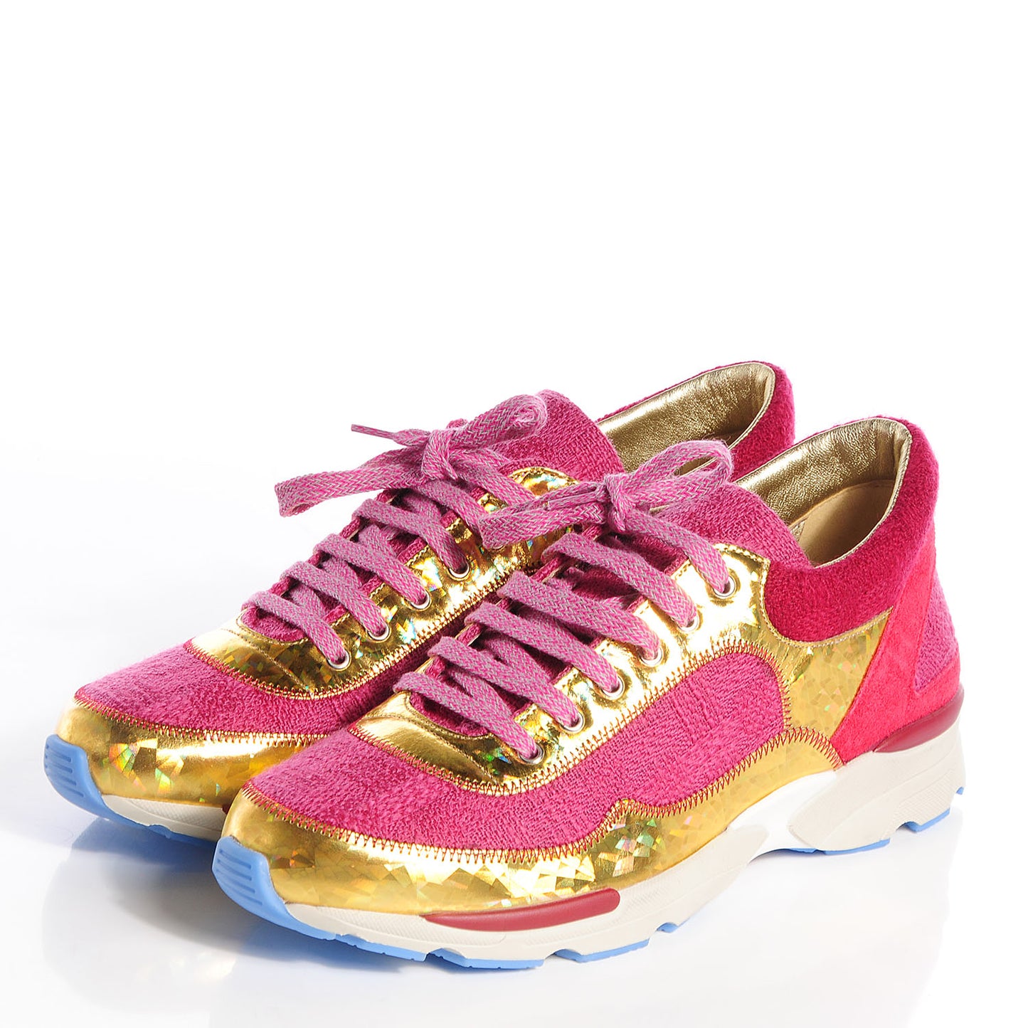 Tweed Suede Calfskin Sneakers 38 Dark Pink