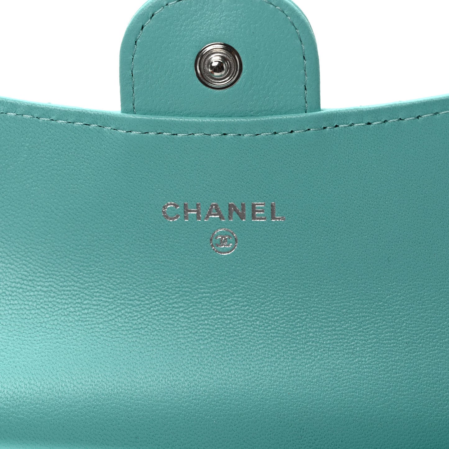 Lambskin Quilted Flap Card Holder Wallet Turquoise