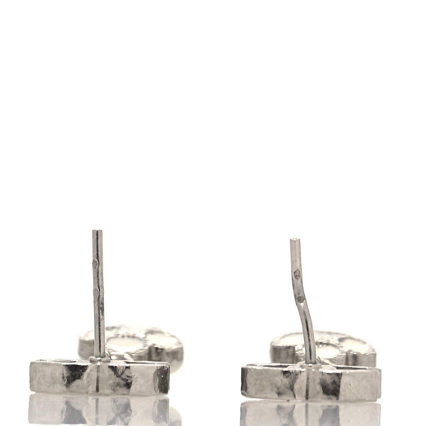 Flower CC Drop Earrings White Silver