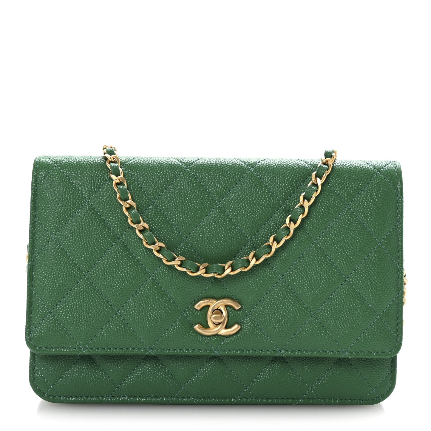Caviar Quilted Coco Stamps Wallet On Chain WOC Green