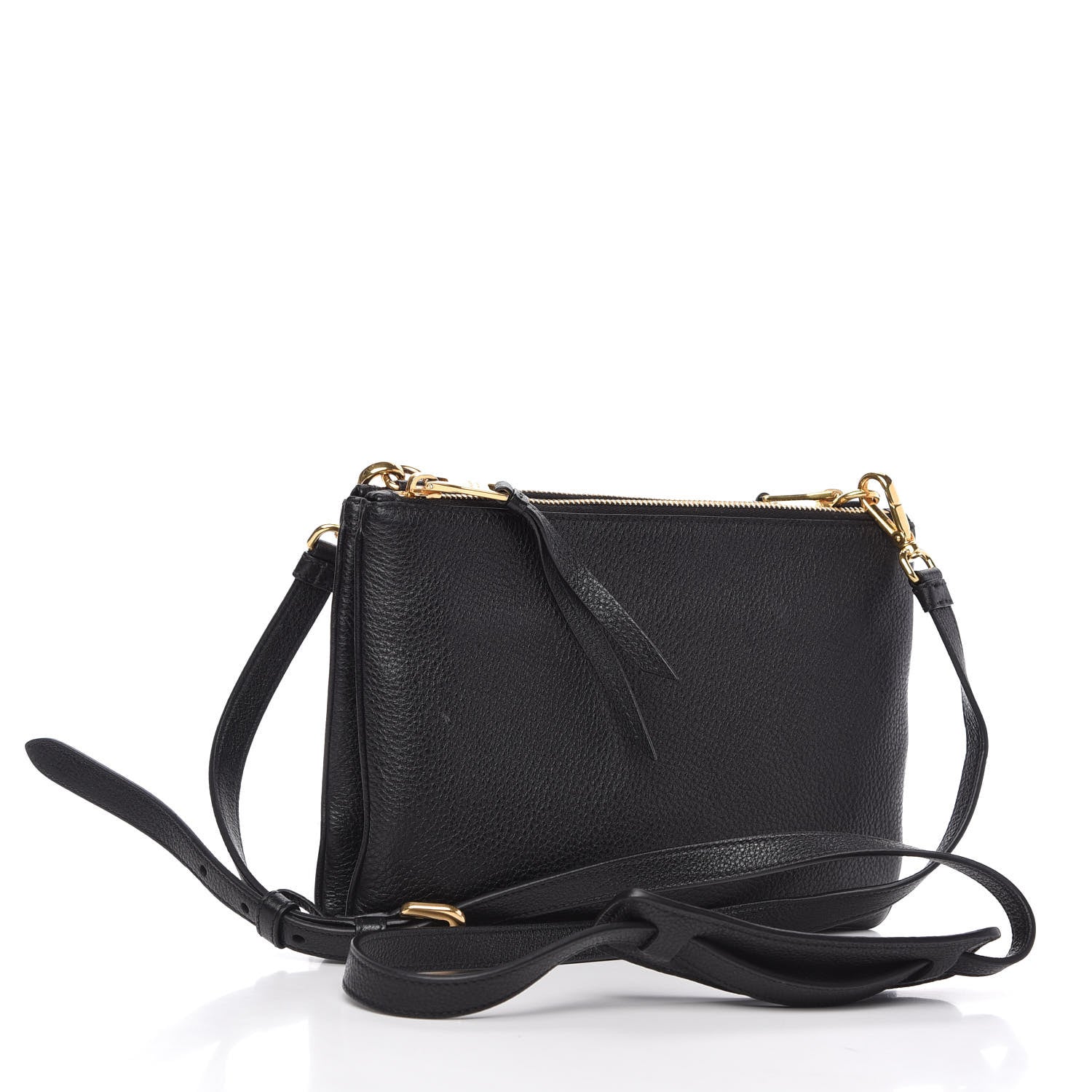 Prada Vitello Daino Double Zip Crossbody Bag Black 3 of 10