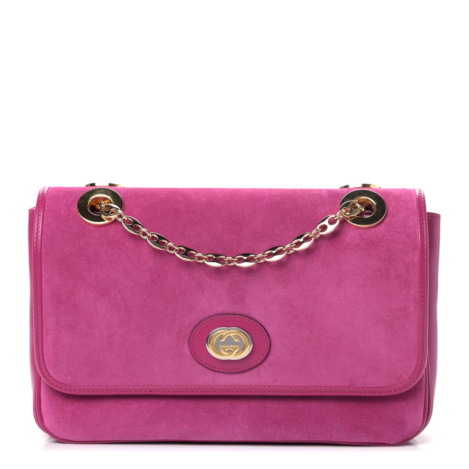 Gucci Suede Azalea Calfskin Small Marina Chain Shoulder Bag Fucsia 1 of 4