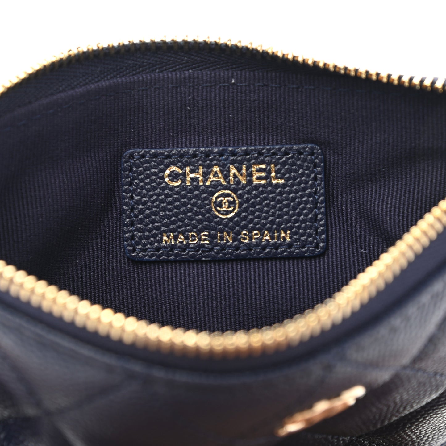 Caviar Quilted Small Cosmetic Case Navy Blue
