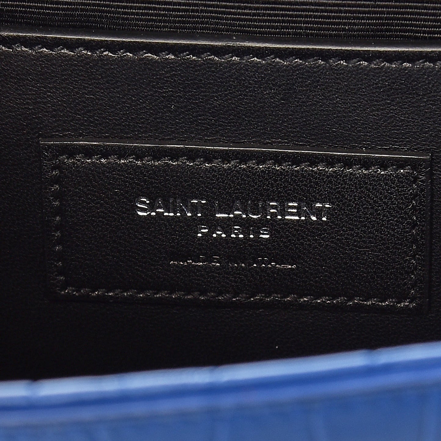 Calfskin Crocodile Embossed Medium Classic Monogram Kate Tassel Satchel Bleu Majorelle