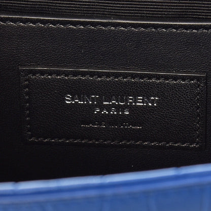 Saint Laurent Calfskin Crocodile Embossed Medium Classic Monogram Kate Tassel Satchel Bleu Majorelle 8 of 9