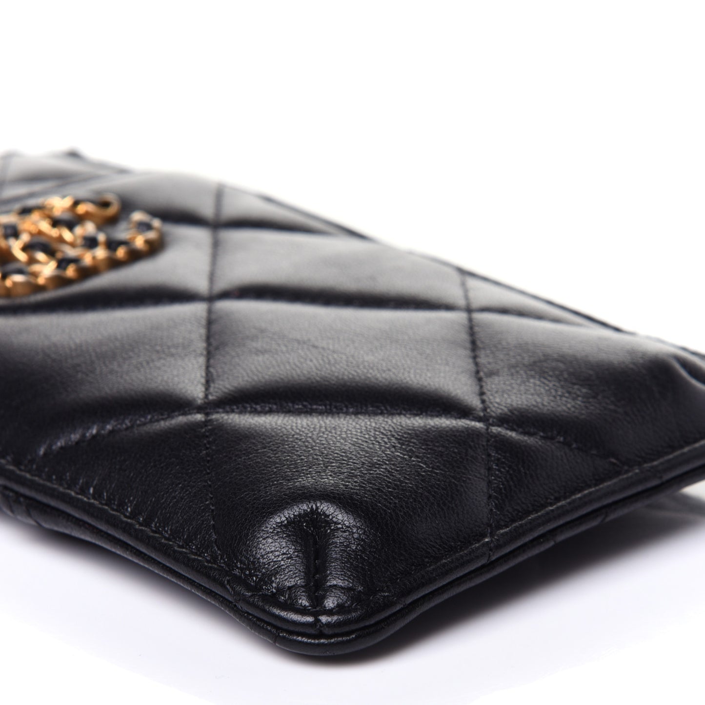 Goatskin Quilted Chanel 19 Flat Wallet Pouch Black