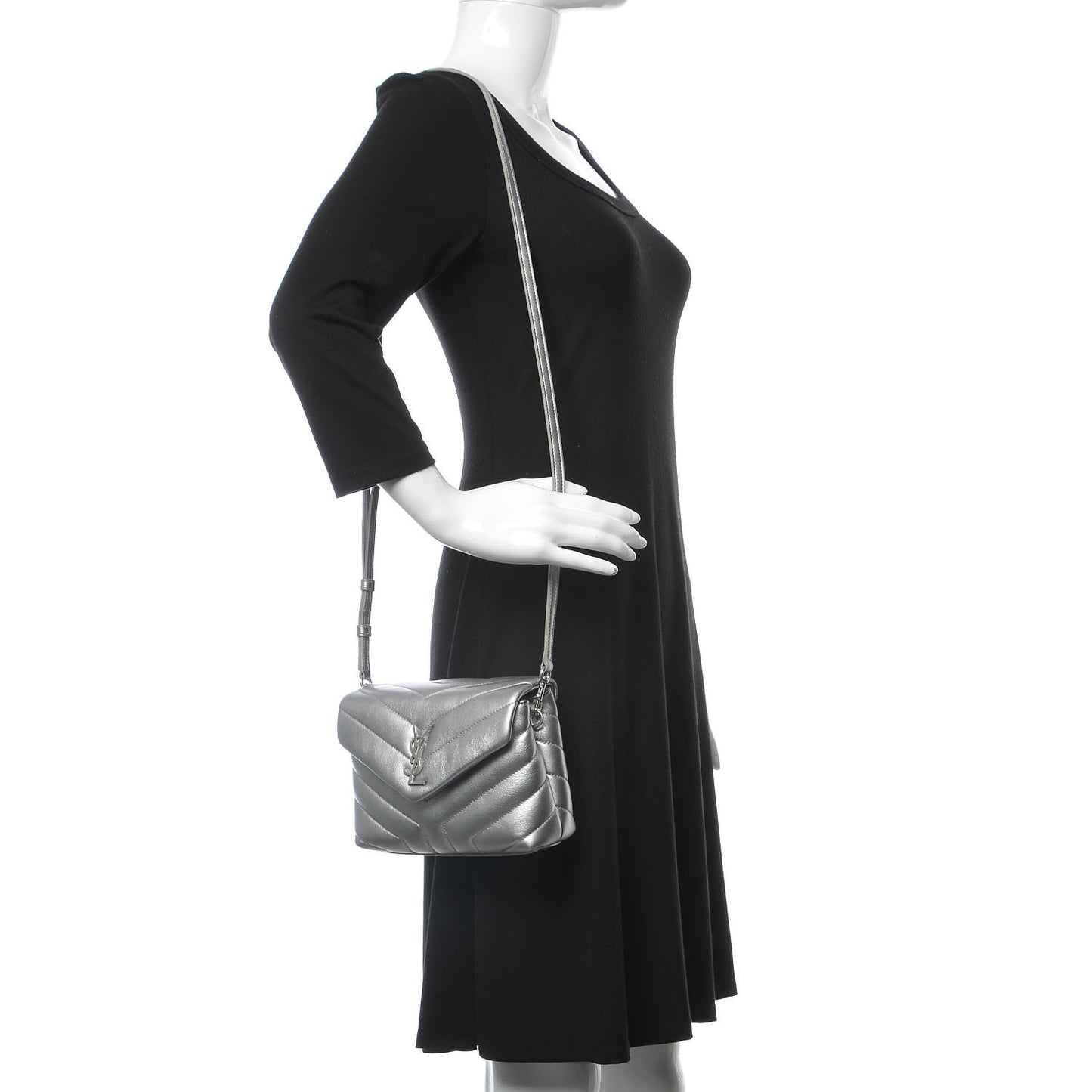 Metallic Calfskin Y Quilted Monogram Toy Loulou Crossbody Bag Argento