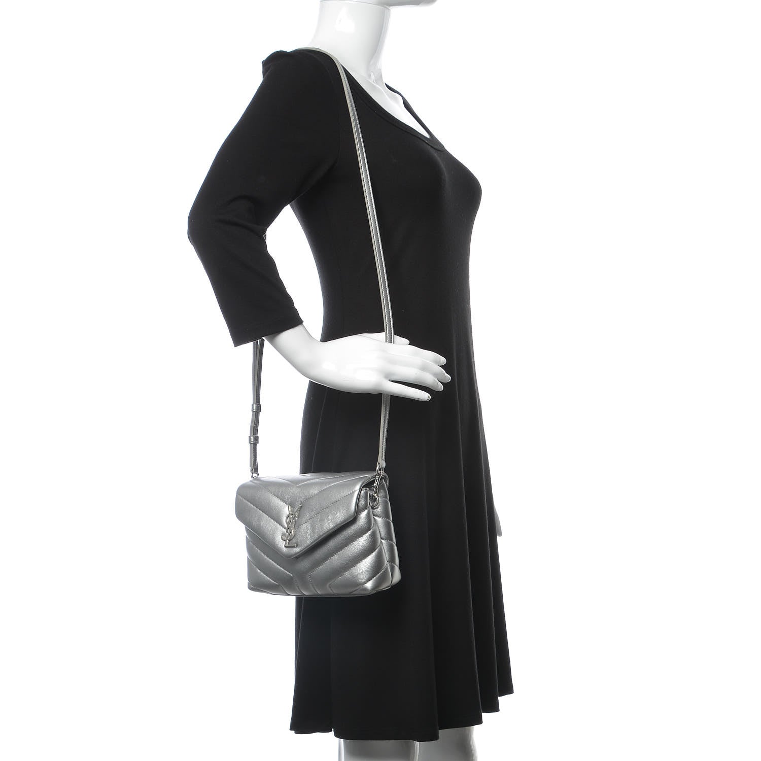 Saint Laurent Metallic Calfskin Y Quilted Monogram Toy Loulou Crossbody Bag Argento 2 of 8