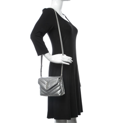 Saint Laurent Metallic Calfskin Y Quilted Monogram Toy Loulou Crossbody Bag Argento 2 of 8