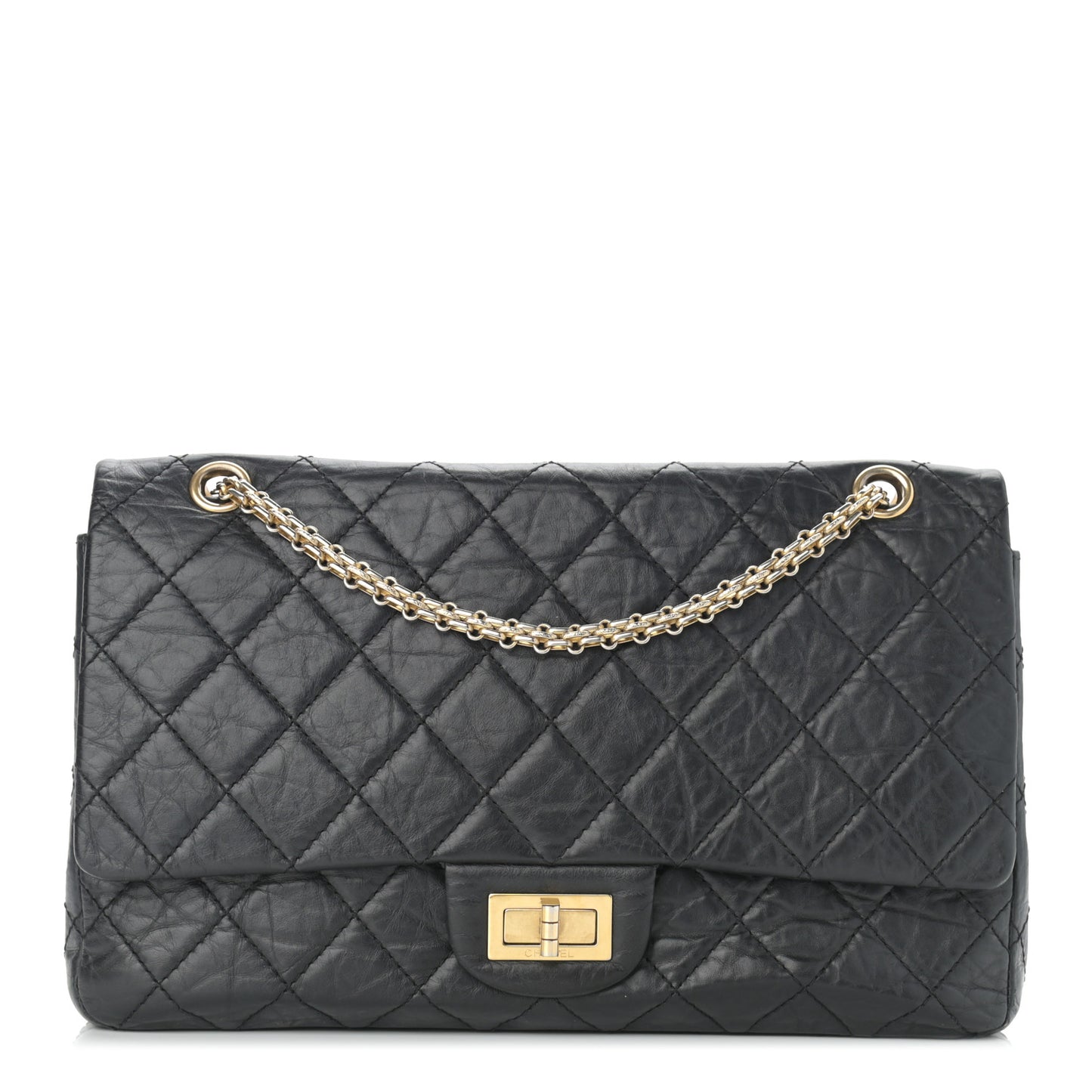 Aged Calfskin Quilted 2.55 Reissue 227 Flap Black