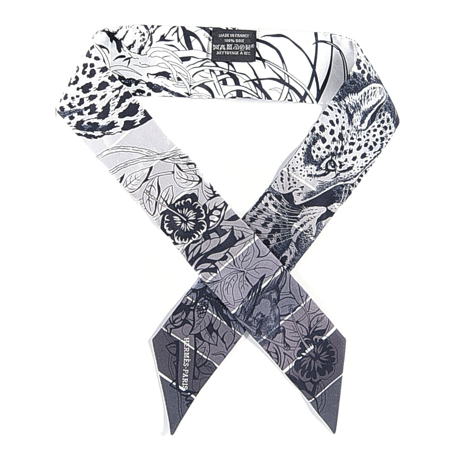 Hermes Silk Jungle Love Rainbow Twilly Gris Black White 1 of 3