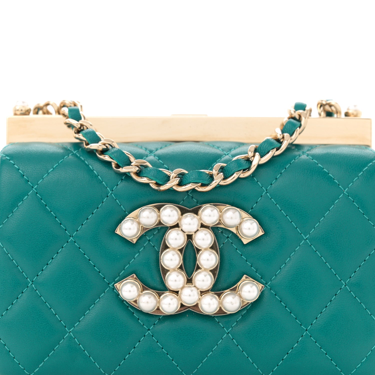 Chanel Lambskin Quilted Pearl CC Vanity Case Turquoise 8 of 12