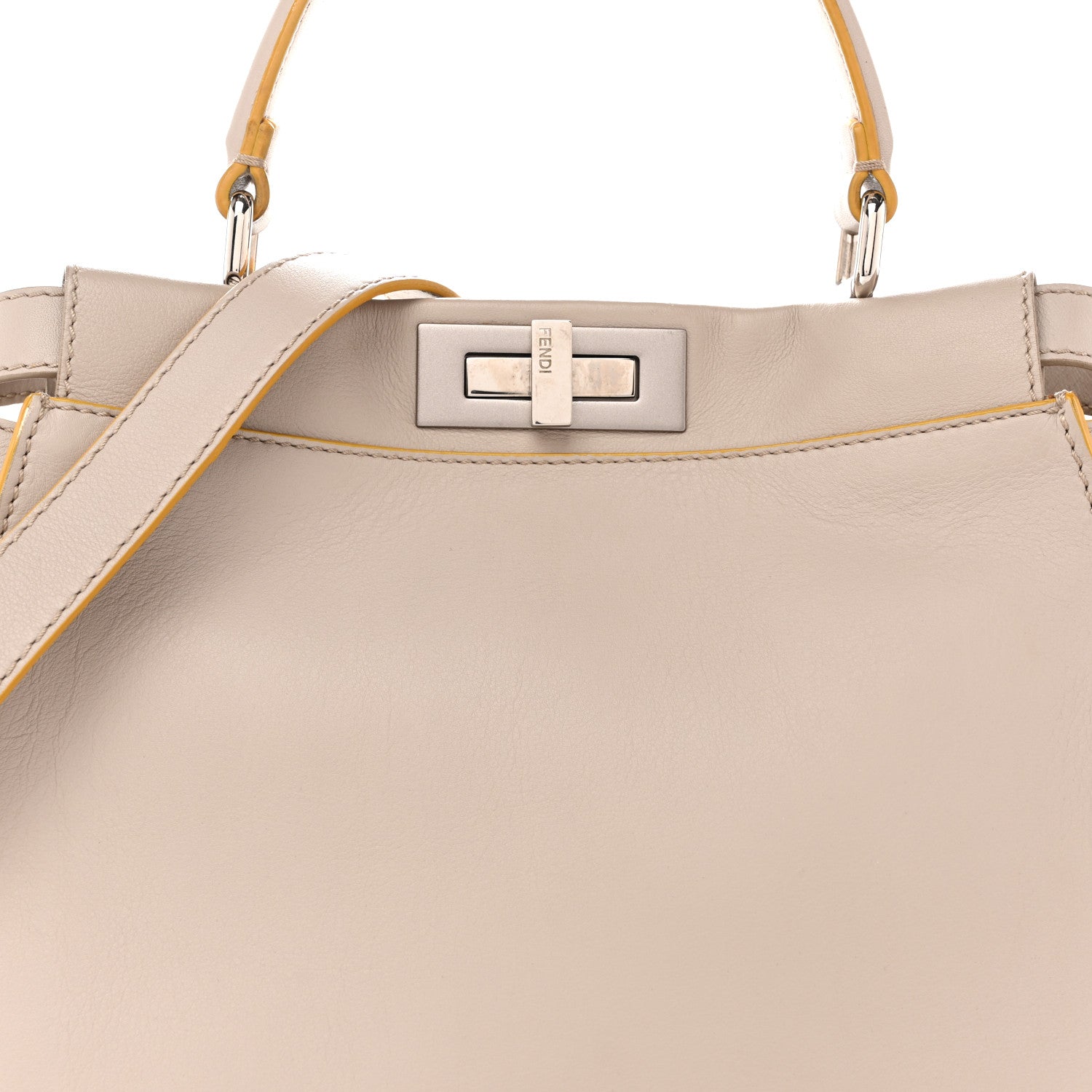 Fendi Vitello Seta Burro Medium Peekaboo Iconic Satchel Grigio Polvere Mattone 9 of 18