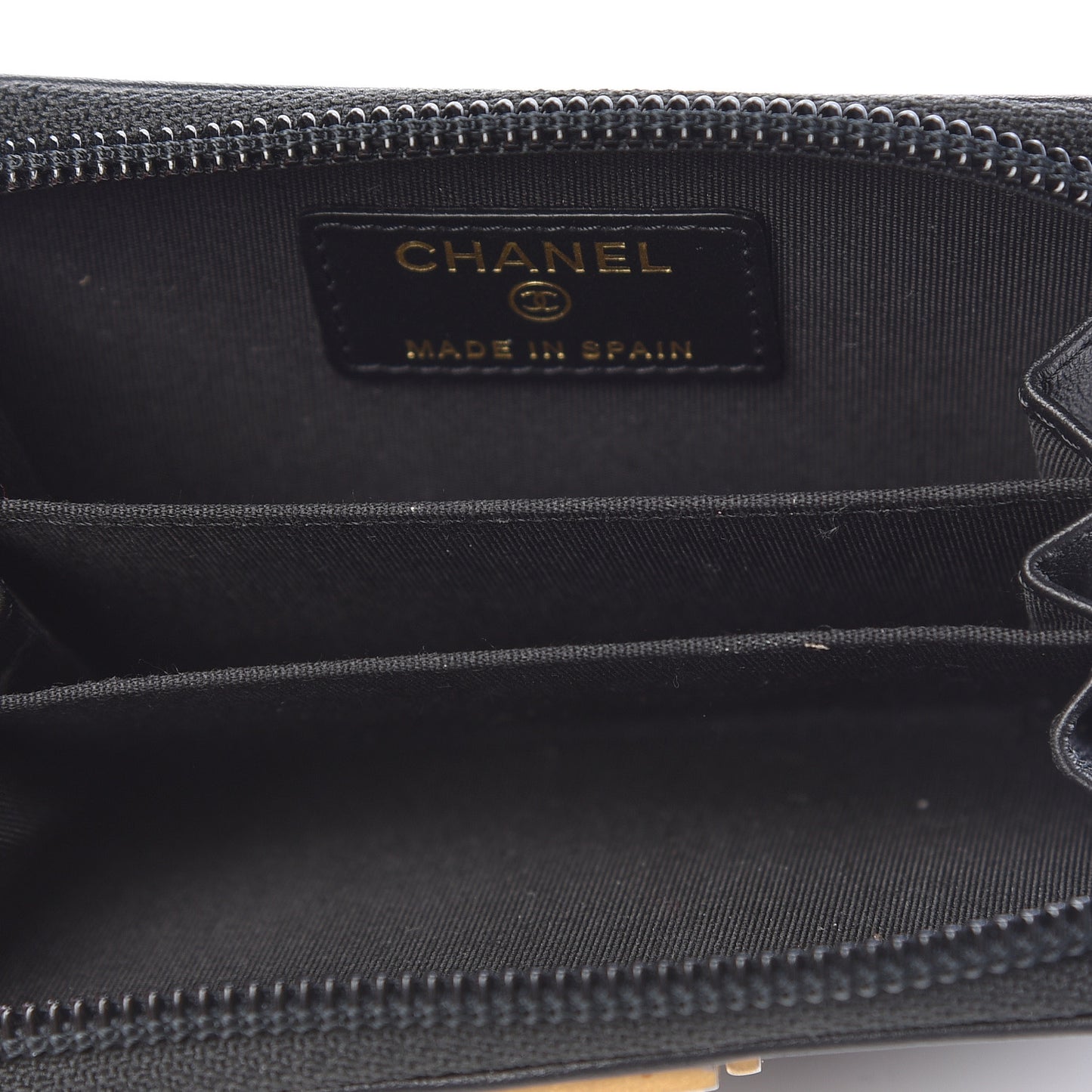 Calfskin Quilted Zip Around Boy Coin Purse Wallet Black