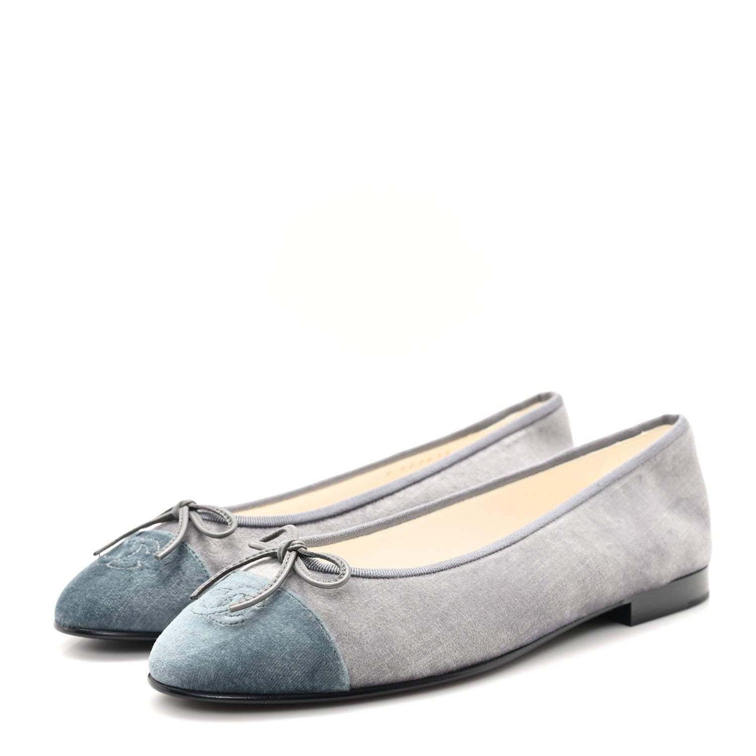 Chanel Velvet Cap Toe Ballerina Flats 39 Grey Green 4 of 9