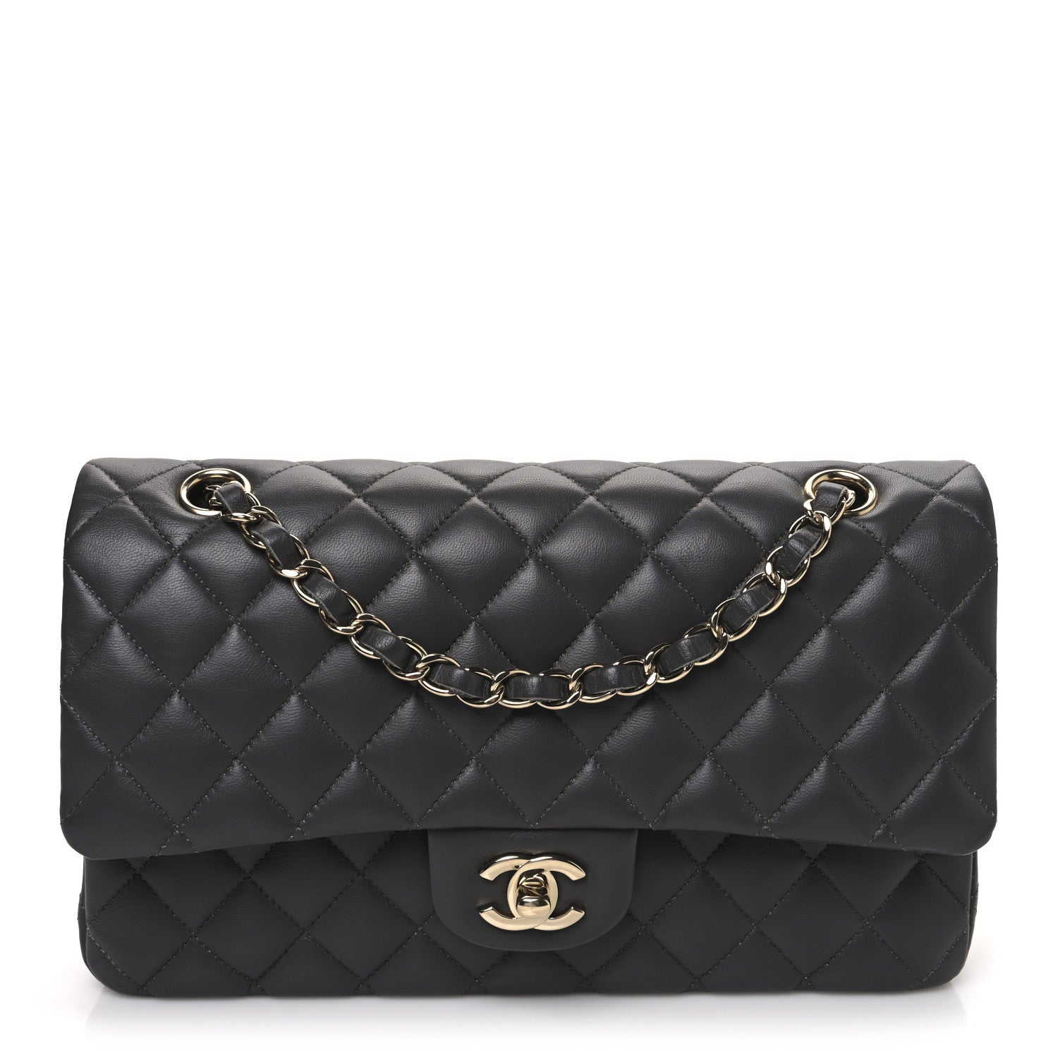 Chanel Lambskin Quilted Medium Double Flap Dark Grey 1 of 10