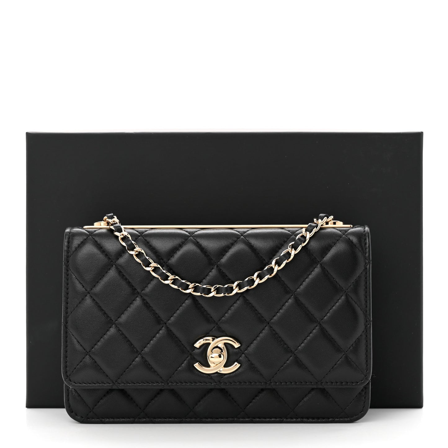 Lambskin Quilted Trendy CC Wallet On Chain WOC Black