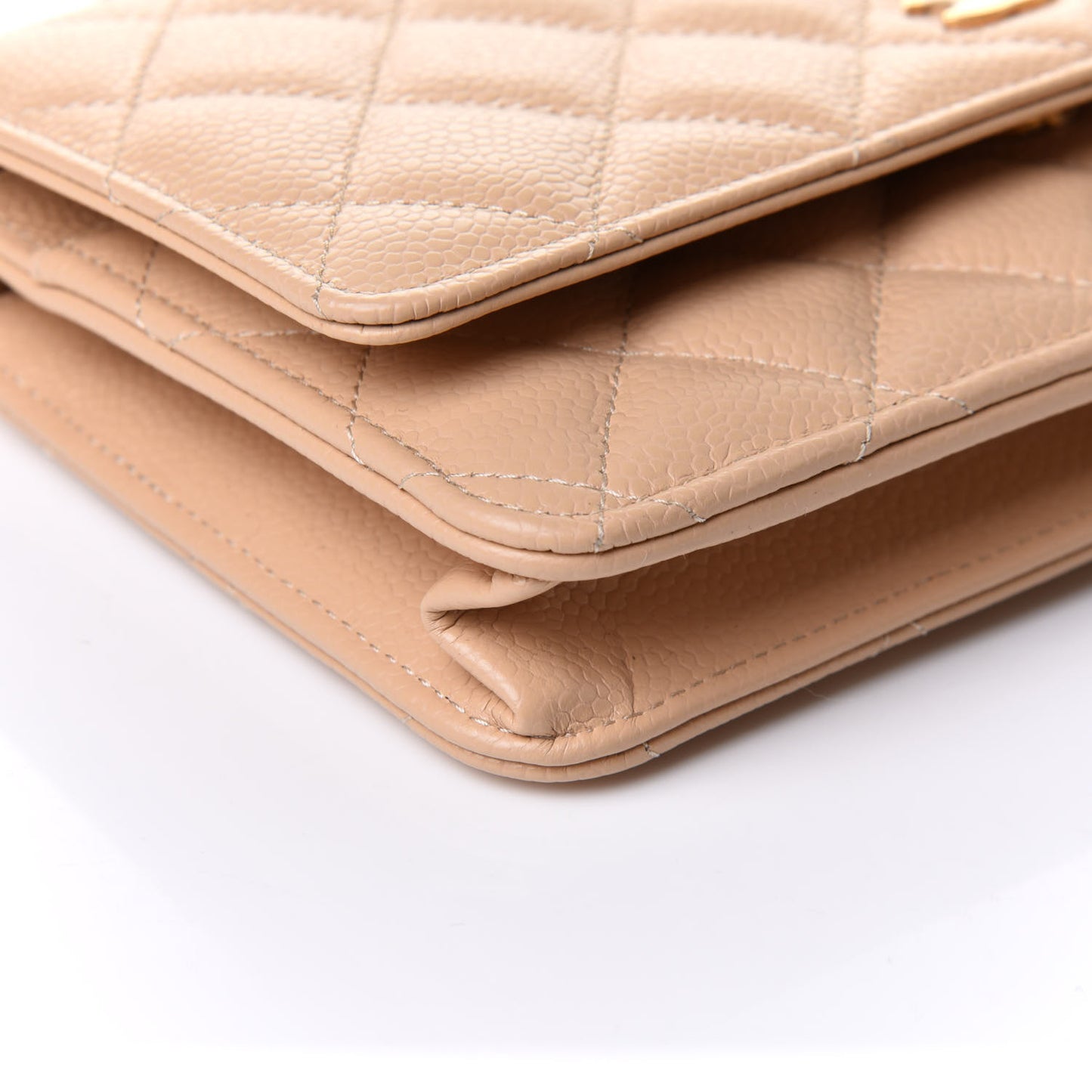 Caviar Quilted Wallet On Chain WOC Beige