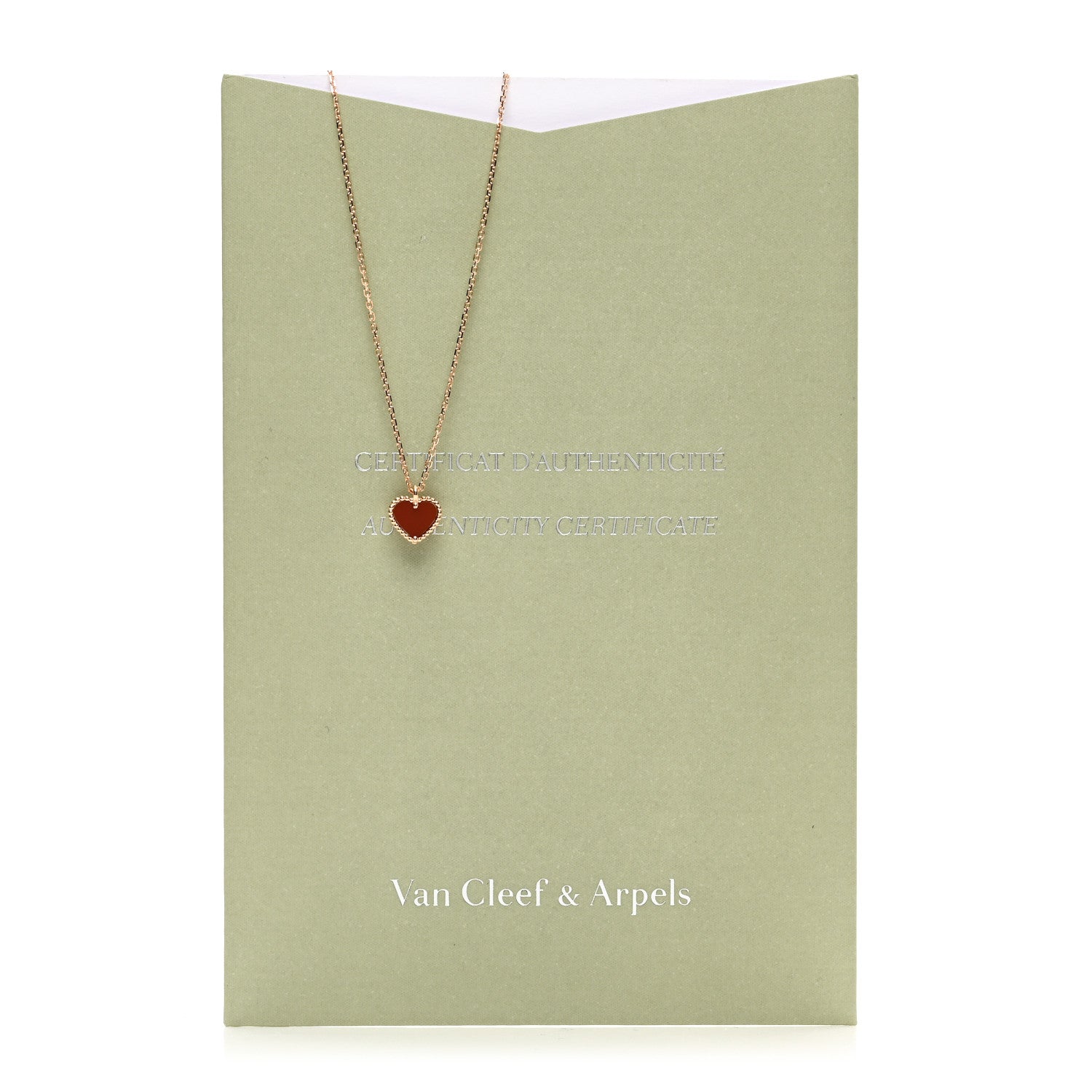Van Cleef & Arpels 18k Rose Gold Carnelian Sweet Alhambra Heart Pendant Necklace 5 of 5