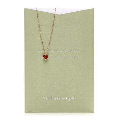 Van Cleef & Arpels 18k Rose Gold Carnelian Sweet Alhambra Heart Pendant Necklace 5 of 5