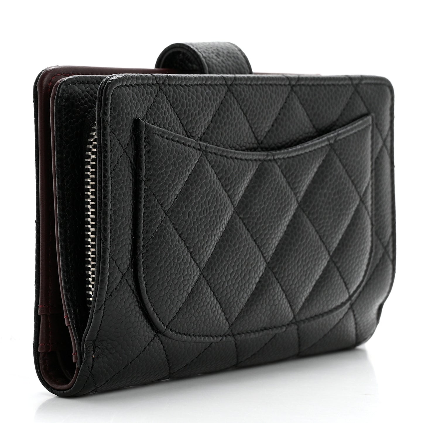 Caviar Quilted Zipped Pocket Wallet Black