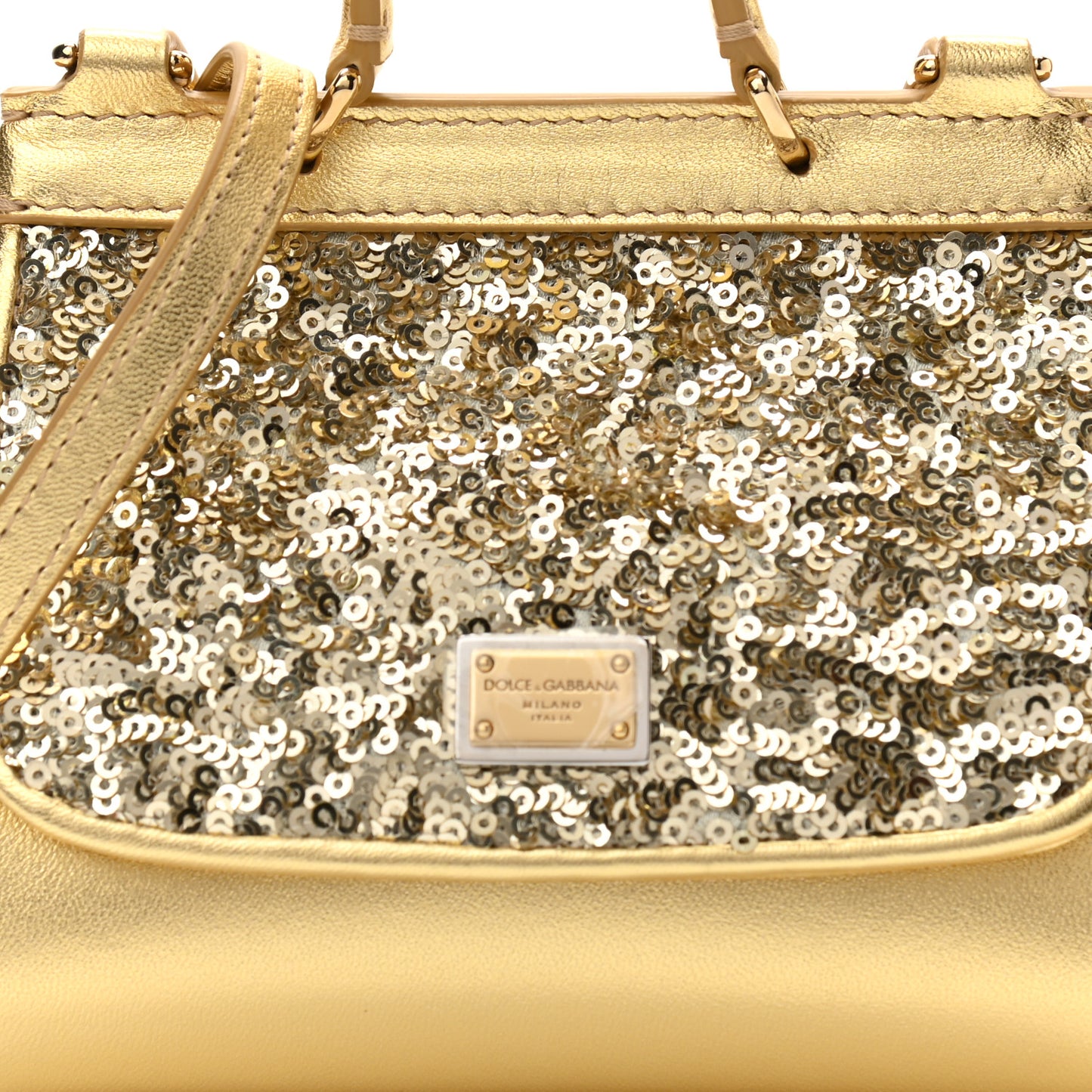Metallic Calfskin Sequin Childrens Miss Sicily Satchel Gold