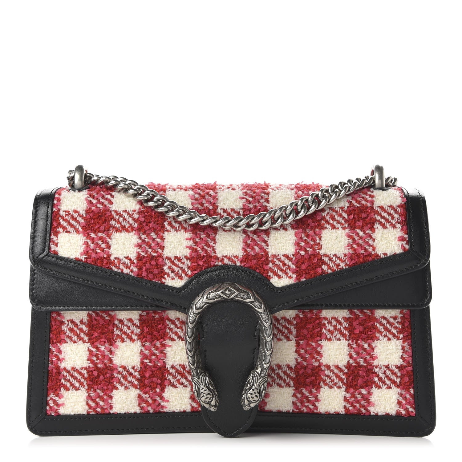 Gucci Tweed Check Small Dionysus Shoulder Bag Black Red 1 of 10