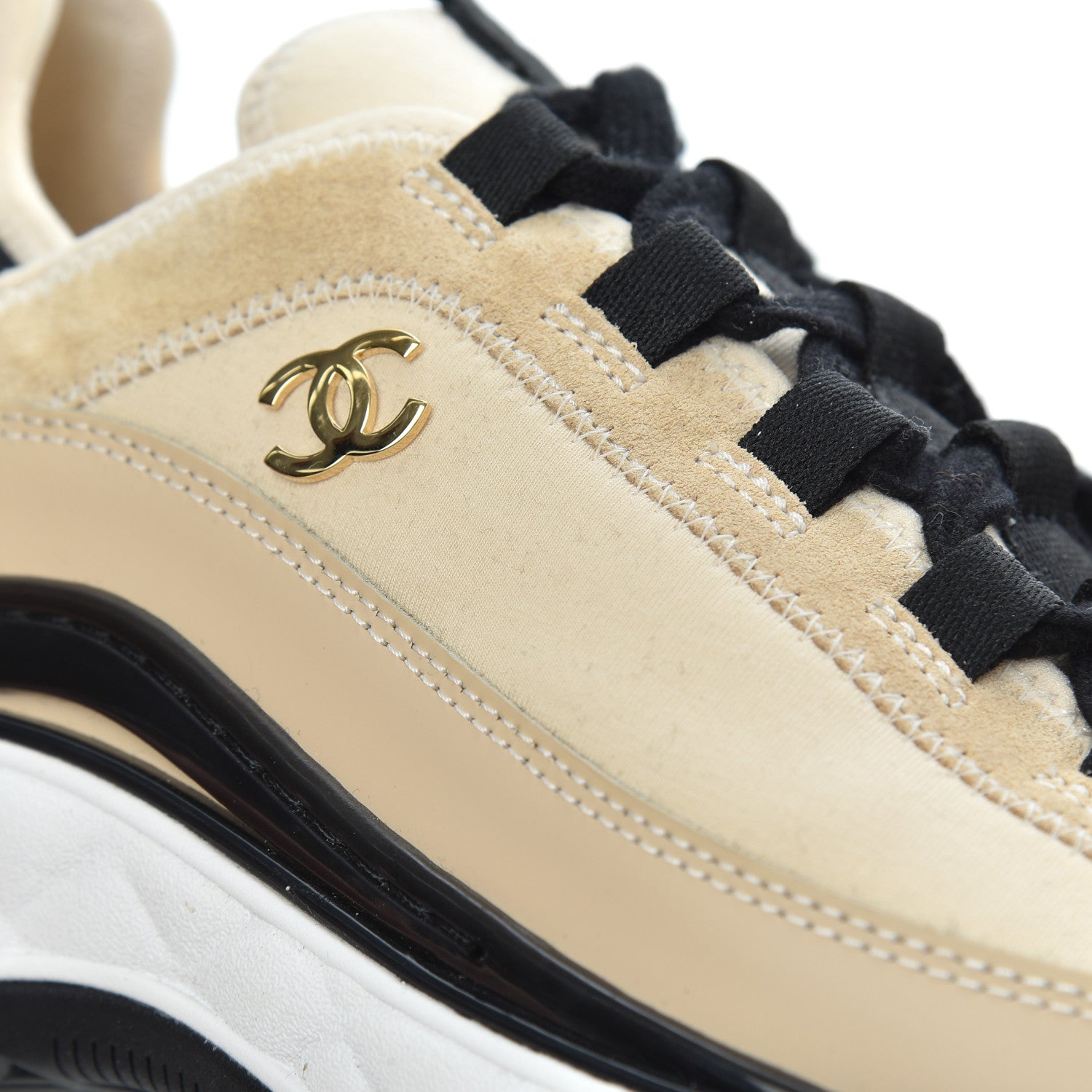 Chanel Velvet Calfskin Mixed Fibers CC Sneakers 39.5 Beige 11 of 15