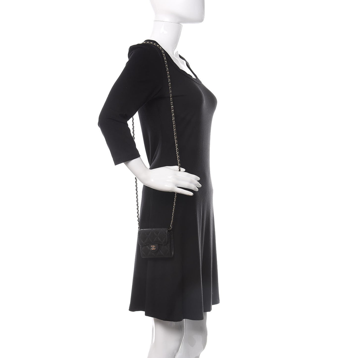 Caviar Quilted Flap Card Holder On Chain Black