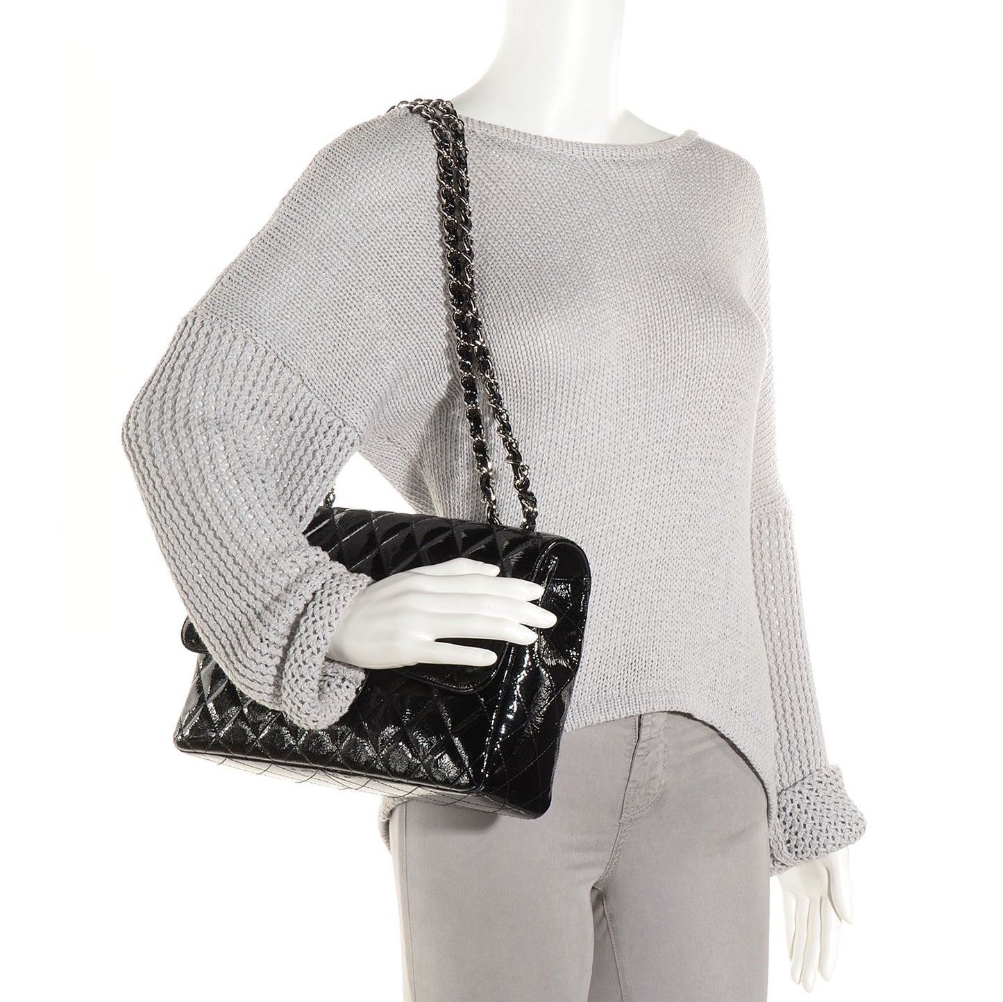 Distressed Patent Jumbo Single Flap Black