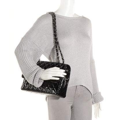 Chanel Distressed Patent Jumbo Single Flap Black 2 of 9