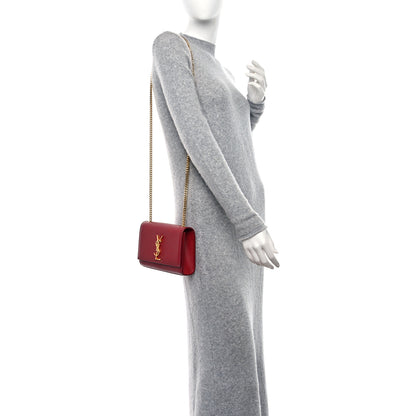 Saint Laurent Grain De Poudre Small Monogram Kate Satchel Red 2 of 9