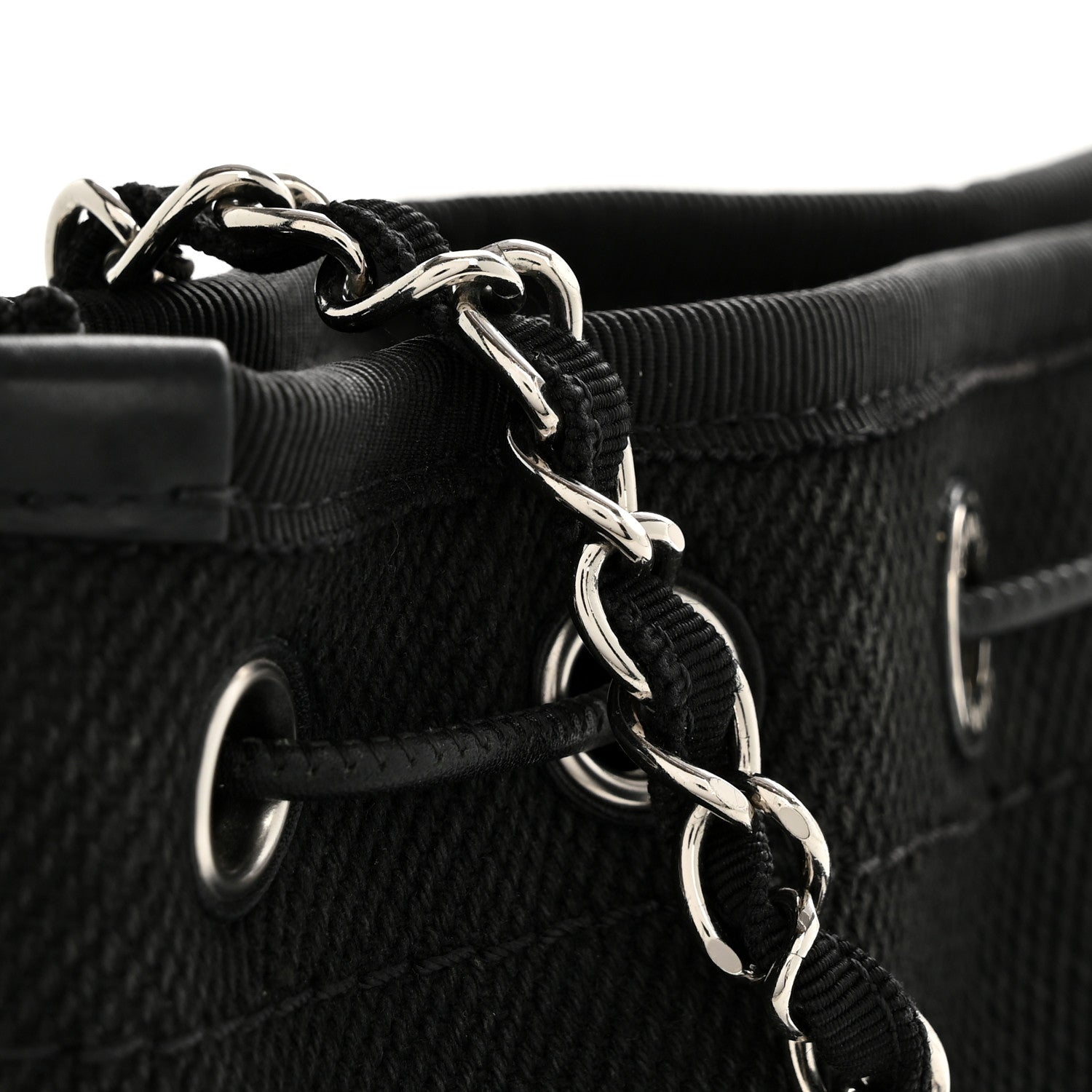 Chanel Canvas Deauville Drawstring Bucket Bag Black 13 of 15