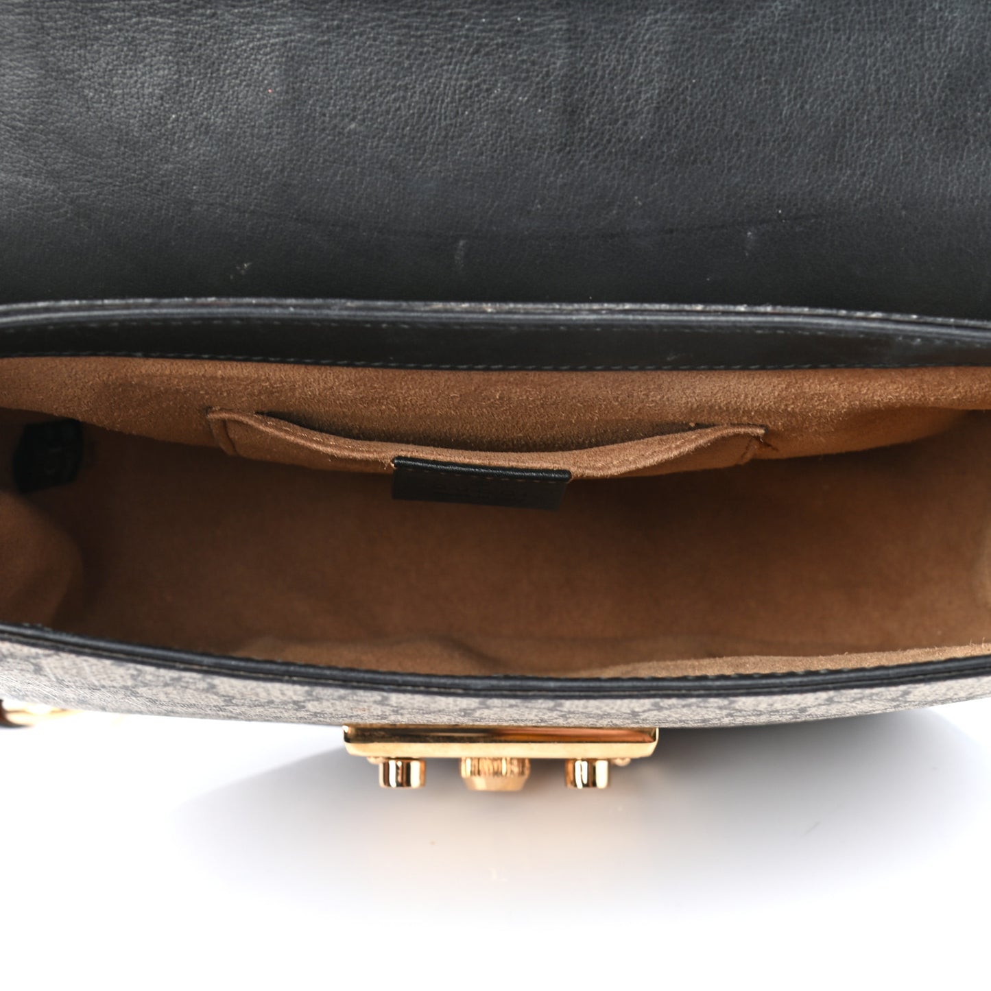 GG Supreme Monogram Web Medium Padlock Messenger Shoulder Bag Black