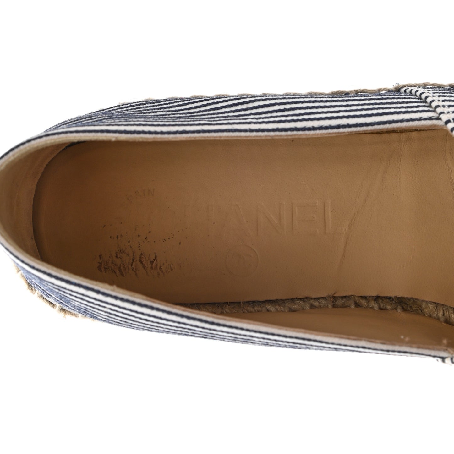 Canvas Striped Patent CC Espadrilles 37 Ivory Navy White