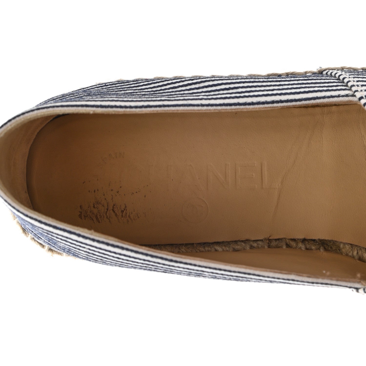 Chanel Canvas Striped Patent CC Espadrilles 37 Ivory Navy White 8 of 11