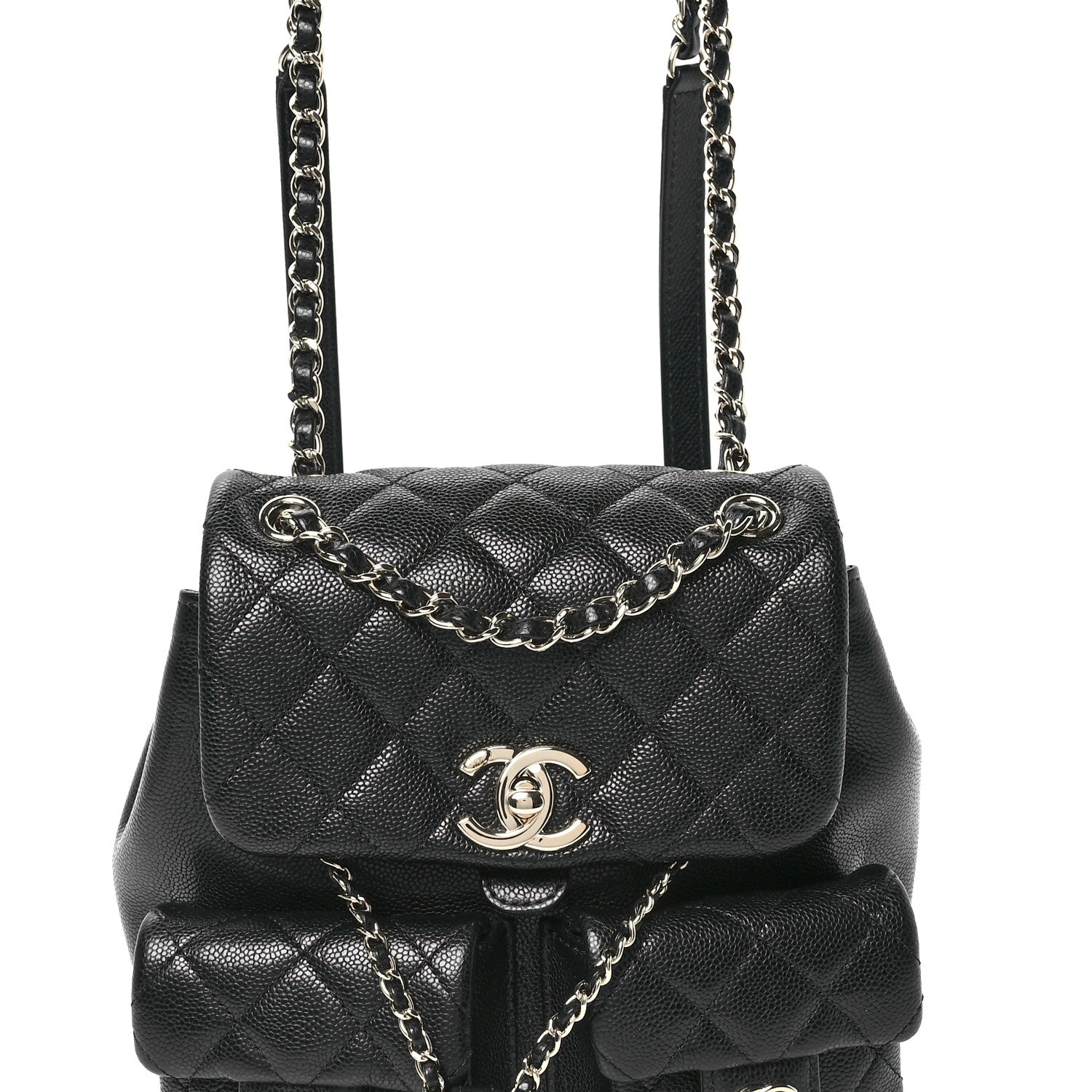 Chanel Shiny Caviar Quilted Medium Duma Pockets Drawstring Backpack Black 8 of 10