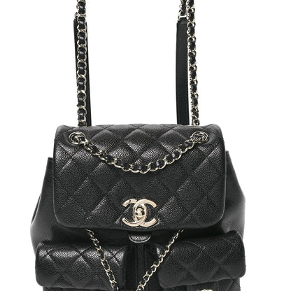 Chanel Shiny Caviar Quilted Medium Duma Pockets Drawstring Backpack Black 8 of 10