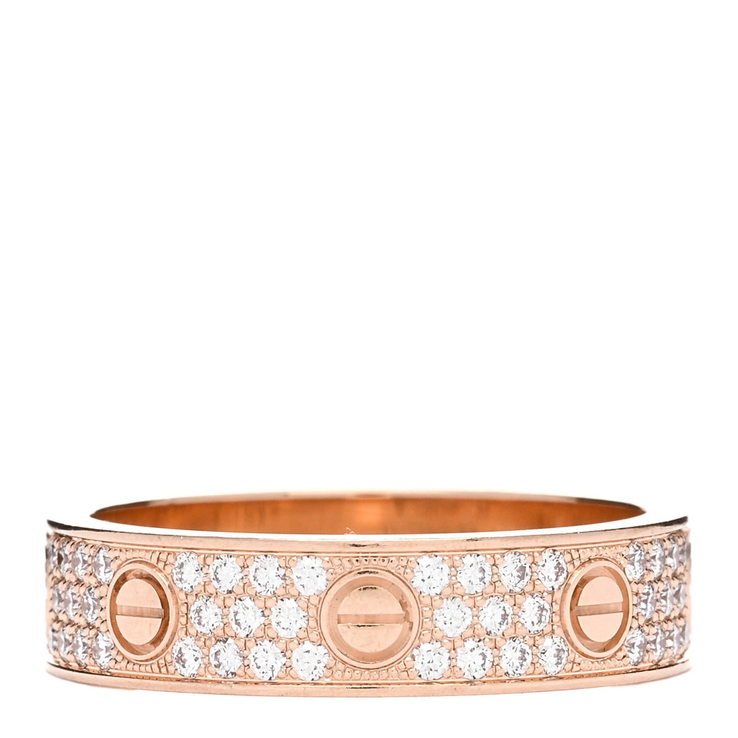 18K Pink Gold Diamond 5mm LOVE Wedding Paved Band Ring 53 6.5
