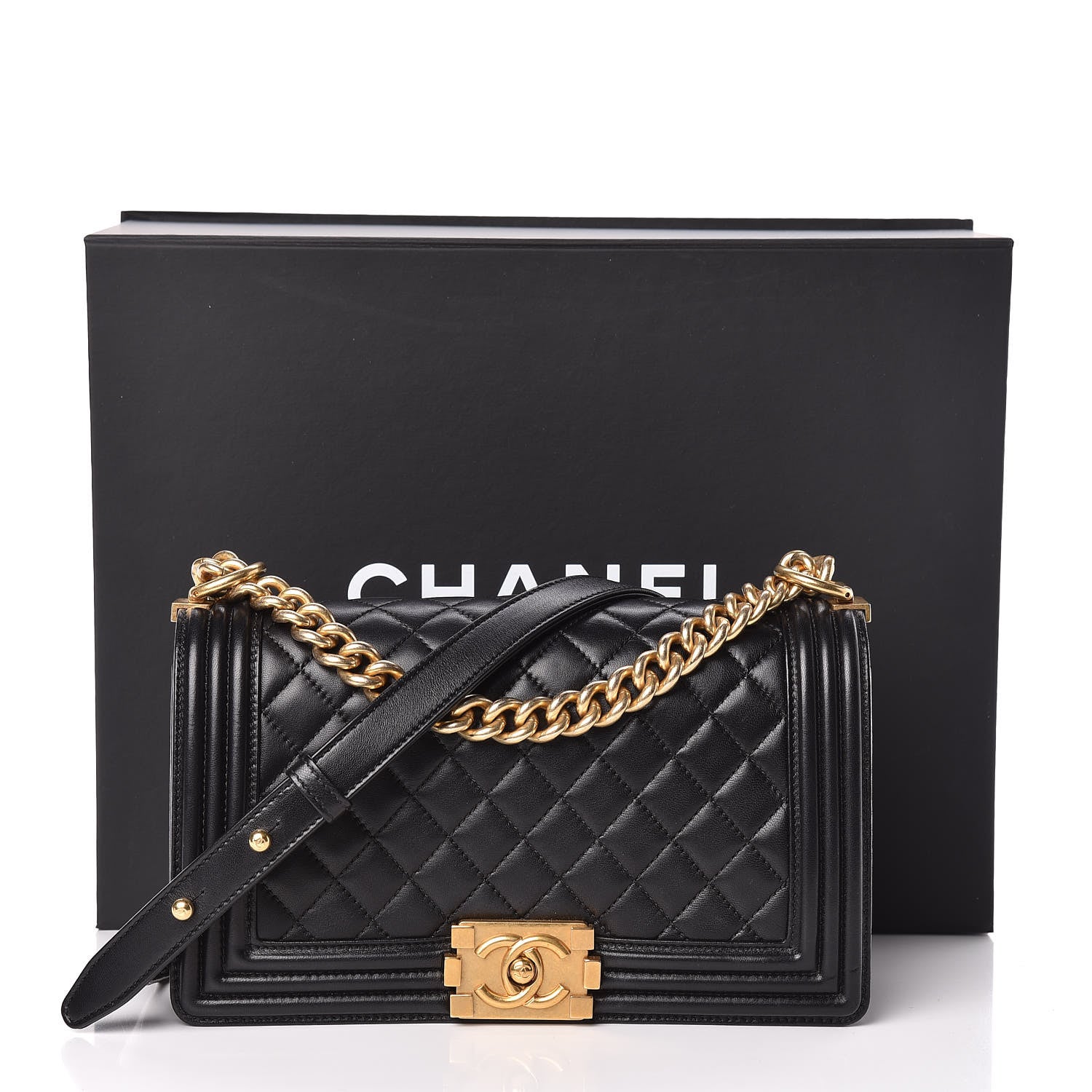 Chanel Lambskin Quilted Medium Boy Flap Black 14 of 14
